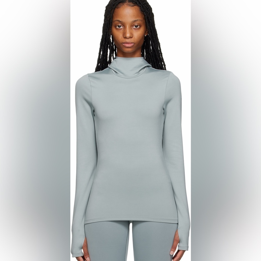 Alo Yoga Green Warm Airlift Runner Hoodie In Cosmic Grey Small B3309
